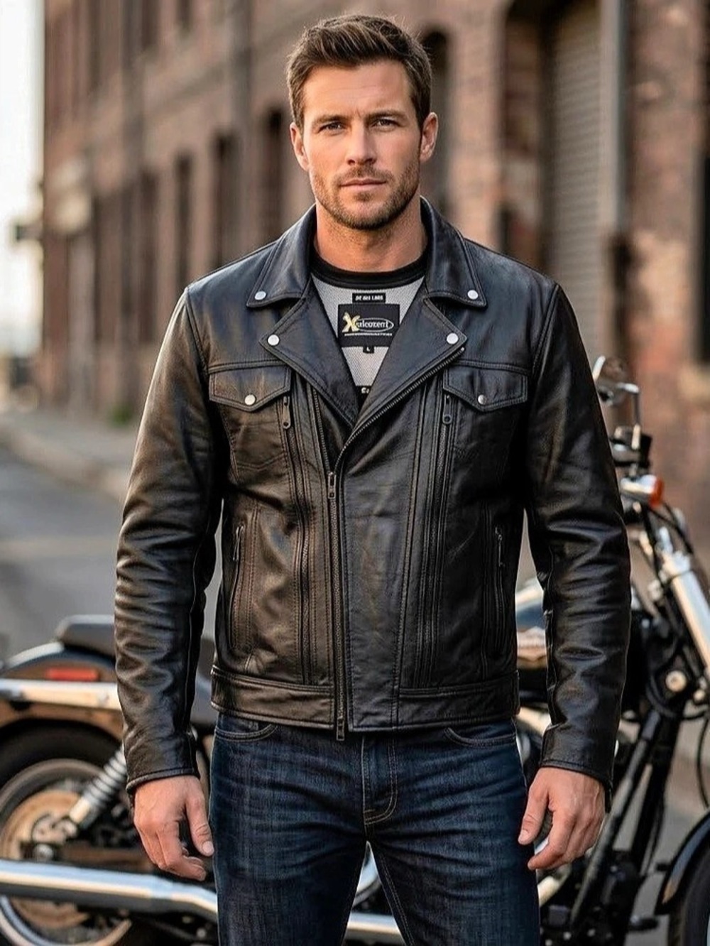 Xelement B7100 Classic Men's Black Top Grade Leather Motorcycle Jacket B7100